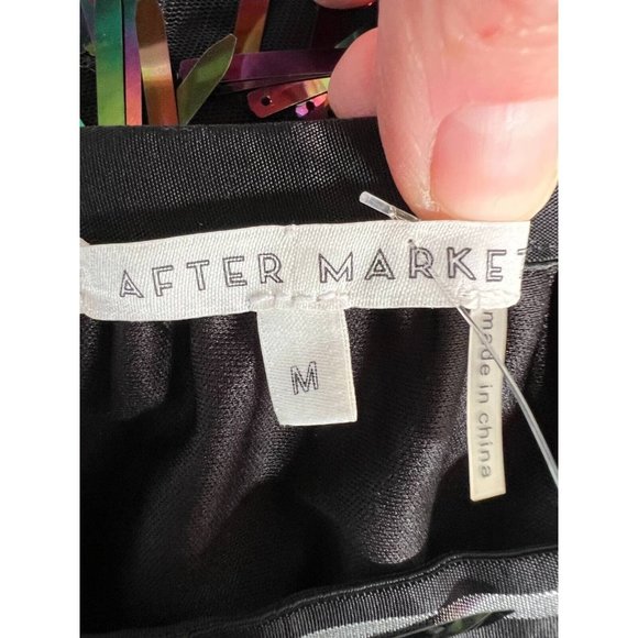 After Market Womens Straight Skirt Black Iridescent Midi Sequin Tinsel Festive M - Picture 9 of 12